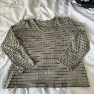 Croft & Barrow Olive Striped Long Sleeve Top